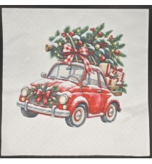 Serviette Rotes Auto mit Weihnachtsbaum auf dem Dach