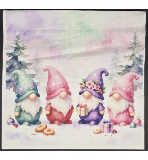 Serviette Vier Wichtel in Pastell Farben/Winterlandschaft