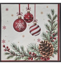 Serviette Weihnachtskugeln rot-weiss