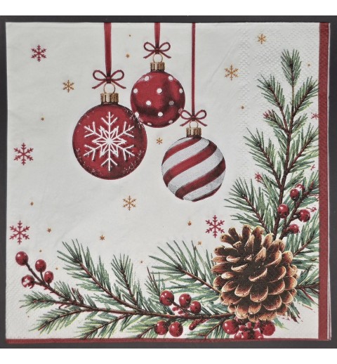 Serviette Weihnachtskugeln rot-weiss