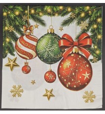 Serviette Weihnachtskugeln orange-grün/Tannenäste