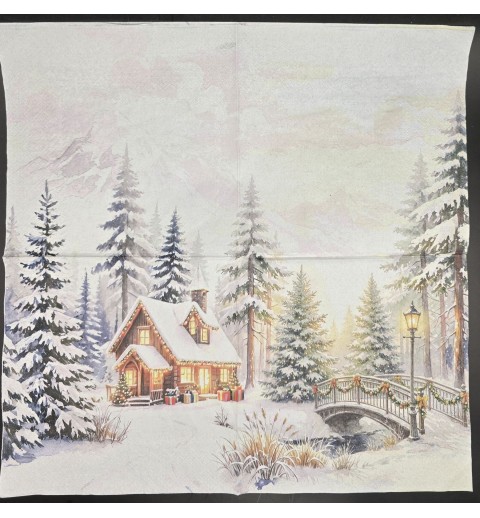 Serviette Waldlandschaft im Winter mit Haus