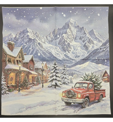 Serviette Schneelandschaft mit Bergen/Auto/Häuser