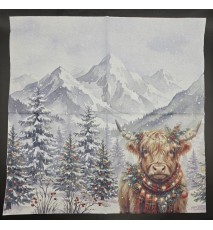 Serviette Winterlandschaft mit Bergen/Tannenbäume/Hochlandrind