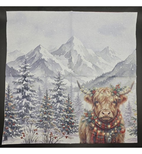 Serviette Winterlandschaft mit Bergen/Tannenbäume/Hochlandrind