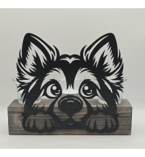 Teelicht Balken Lustiger Hund schwarz/Holz geflammt-weiss