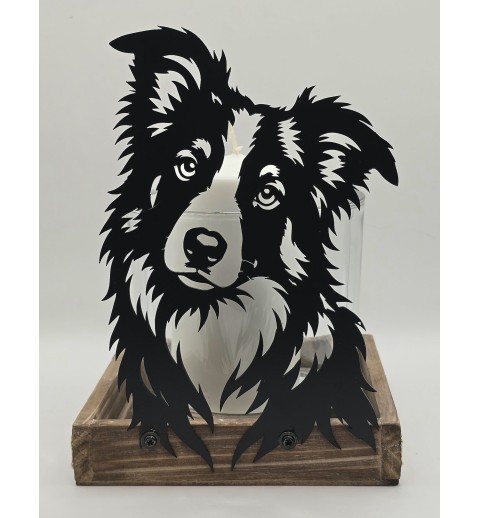 Kerzen Kistchen Border Collie Kopf schwarz
