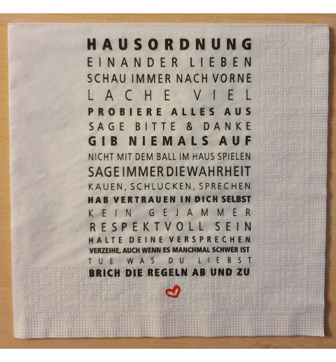 Servietten Hausordnung