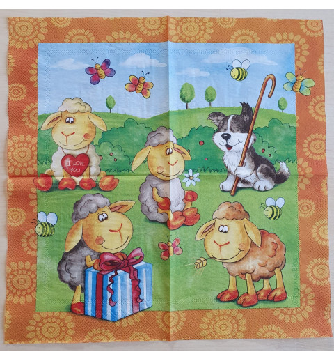 Servietten Hirtenhund und Schafe