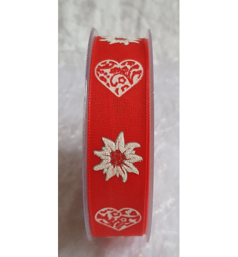 Dekoband Edeweiss/Herz rot