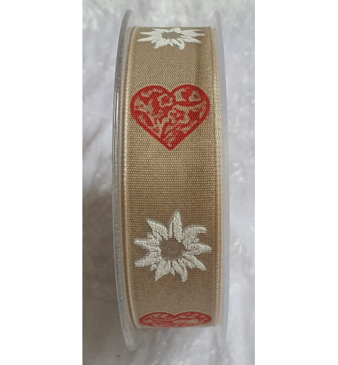 Dekoband Edeweiss/Herz beige