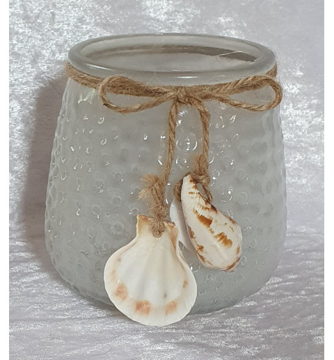 Windlicht Glas Muscheln weiss