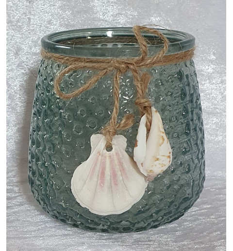 Windlicht Glas Muscheln blau