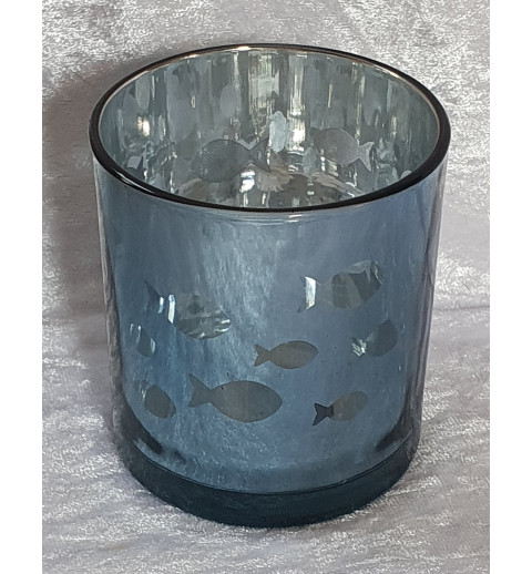 Windlicht Glas Fische blau