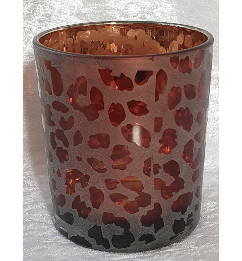 Windlicht Glas Leopard rot