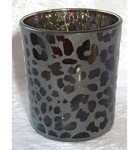 Windlicht Glas Leopard anthrazit