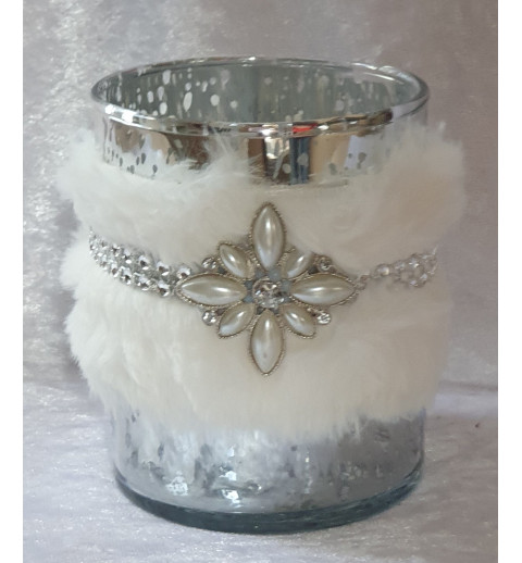 Windlicht Glas silber/weiss