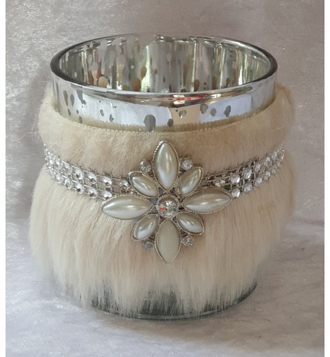 Windlicht Glas silber/beige