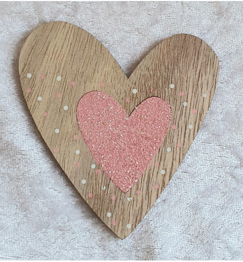 Holzherz rosa/glitzer