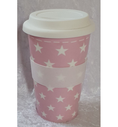 Porzellan Becher to go rosa/Sterne