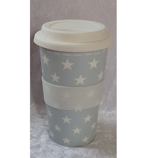 Porzellan Becher to go hellblau/Sterne