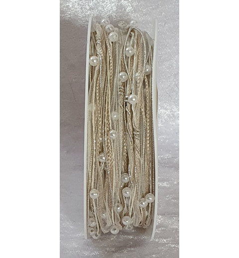 Organza Kordel mit Perlen beige