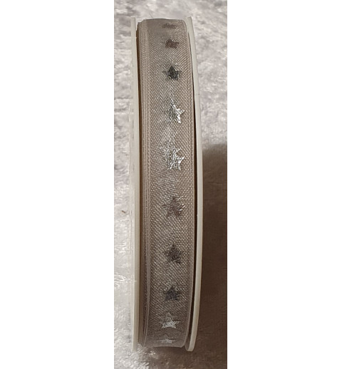 Organza Band Sterne taupe/silber