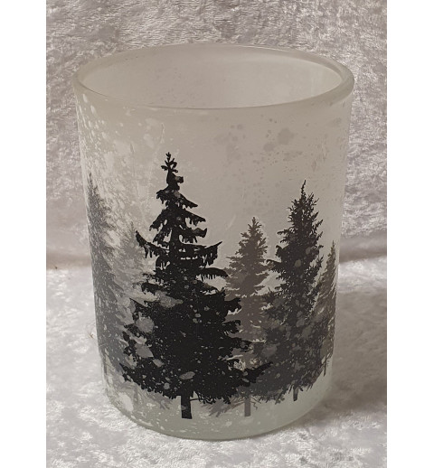 Teelicht Glas gefrostet Wald