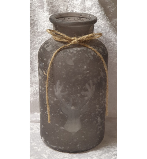 Teelicht Glas gefrostet mit Hirschkopf grau