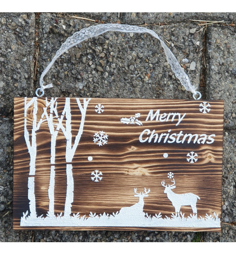Schild Merry Christmas Wald/Hirsche