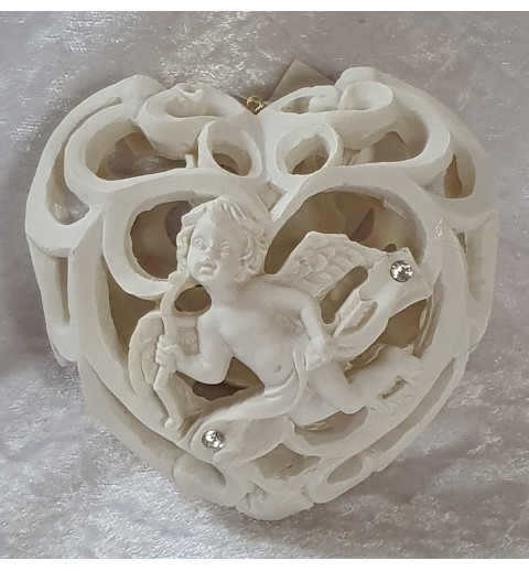 Herz mit Engel weiss Polyresin