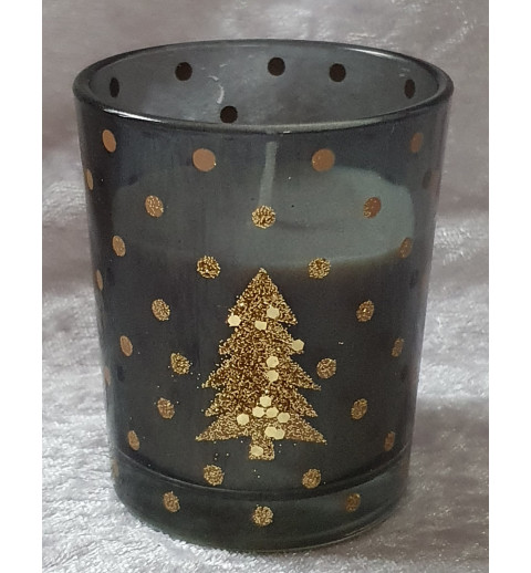 Glas mit Kerze Tanne gold