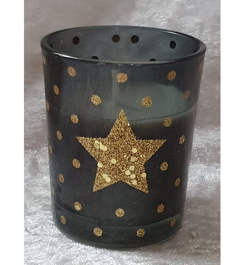 Glas mit Kerze Stern gold
