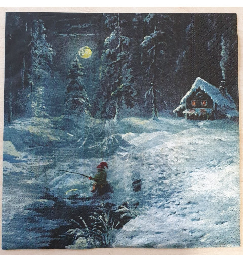 Servietten Weihnachtsmann am Angeln