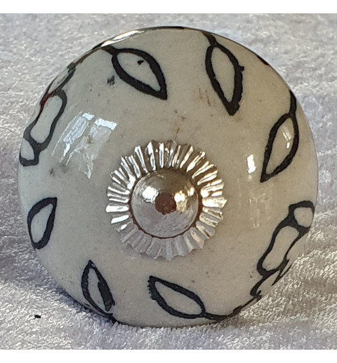 Möbelknopf Porzellan weiss/schwarz