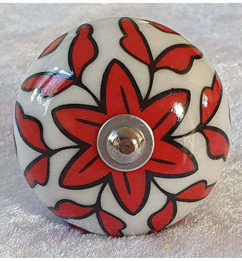 Möbelknopf Porzellan weiss/rot