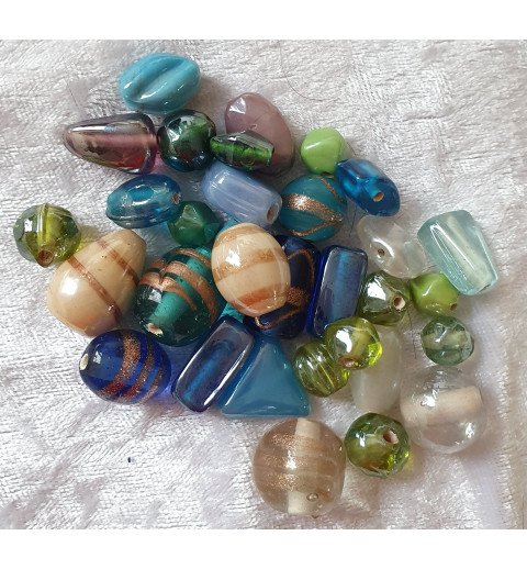 Glas Perlen blau/grün bunt gemischt