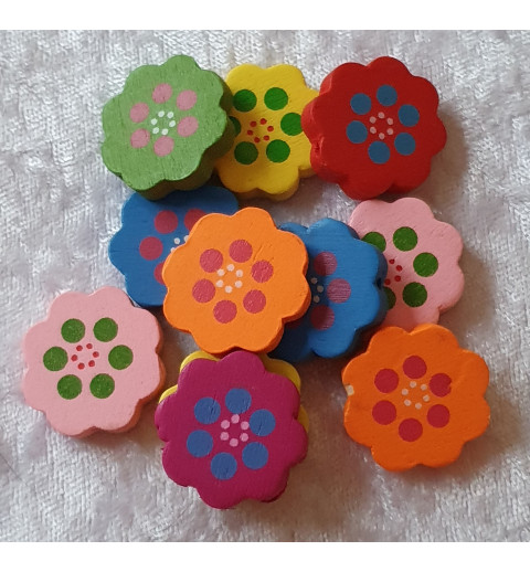 Holz Perlen Blumen bunt gemischt