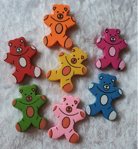 Holz Perlen Teddybär bunt gemischt