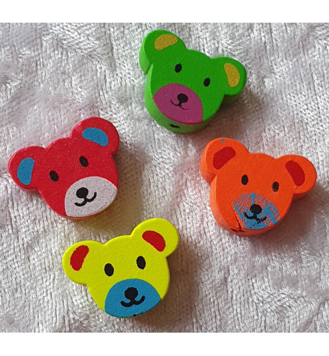 Holz Perlen Teddybär bunt gemischt