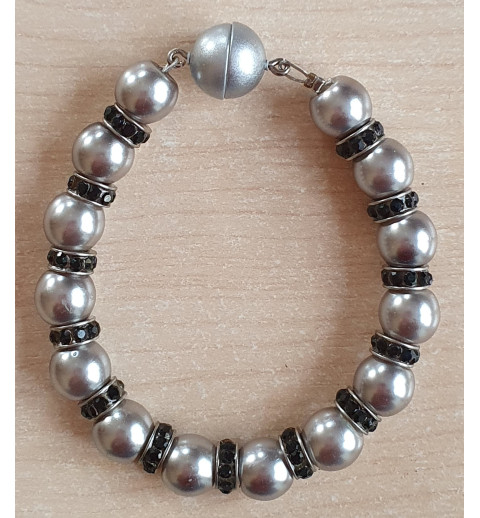 Perlen Armband grau/schwarz