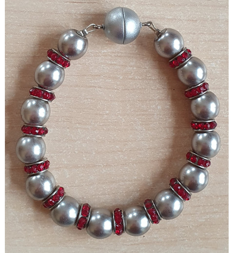 Perlen Armband grau/rot