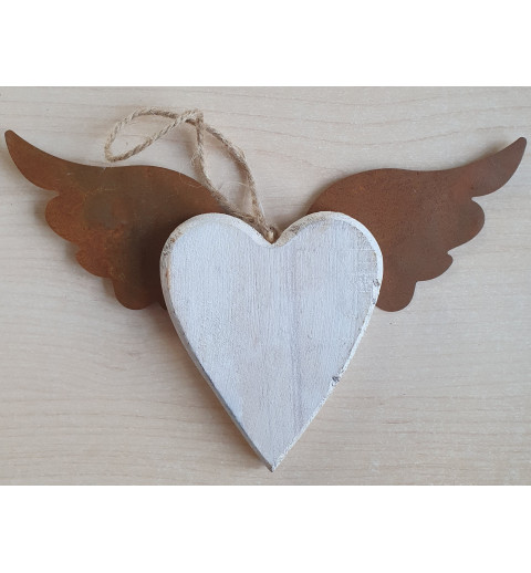 Holz Herz mit Metall Flügel