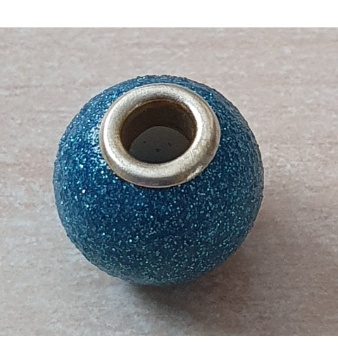 Grossloch Perle türkis/glitzer