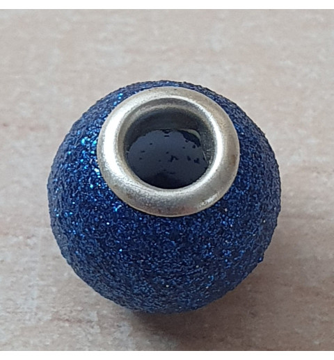 Grossloch Perle blau/glitzer