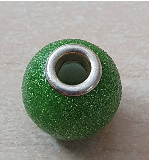 Grossloch Perle grün/glitzer