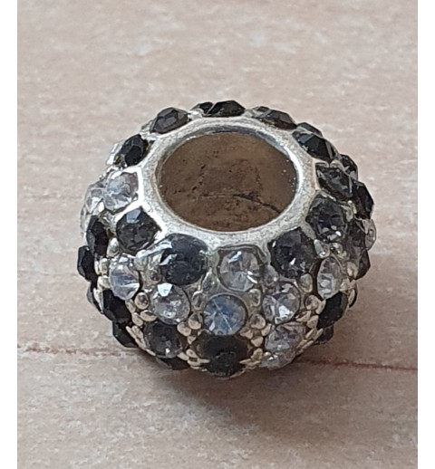 Strass Grossloch Perle silber/schwarz