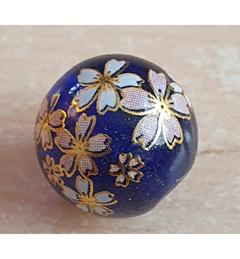 Glasperlen royalblau/weiss-gold