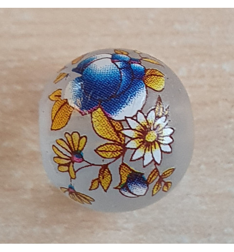 Glasperlen transparent/blau-gelb