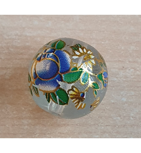 Glasperlen transparent/blau-gold